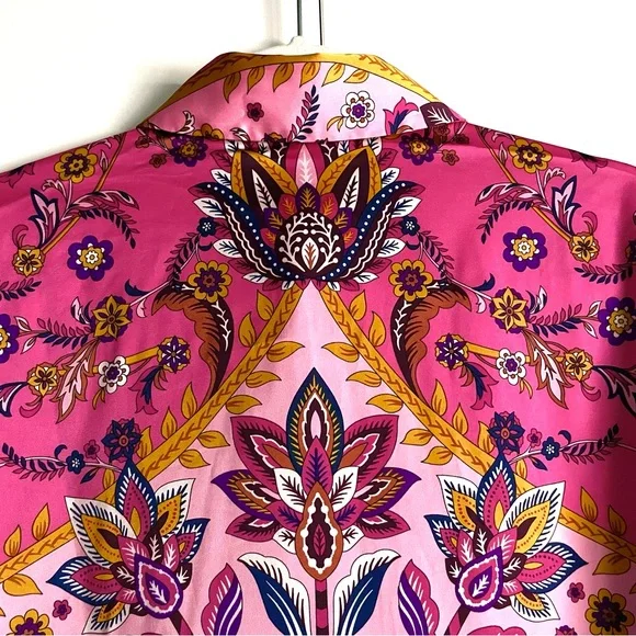 Rachel Zoe Satin Floral Paisley Button Down Blouse in Pink Multi Size S NWT - Picture 13 of 16